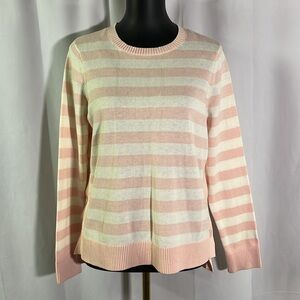 NWT Chaps Pink & White Striped Side Button Crew Neck Sweater